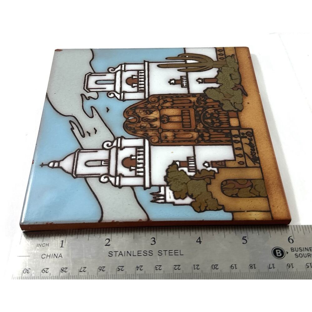 Teissedre Designs San Xavier Mission Tucson Arizona 6” Ceramic Art Tile Trivet - Picture 6 of 7